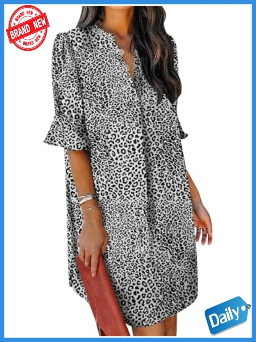 V Neck Ruffle Short Sleeve Casual Boho Shift Dress